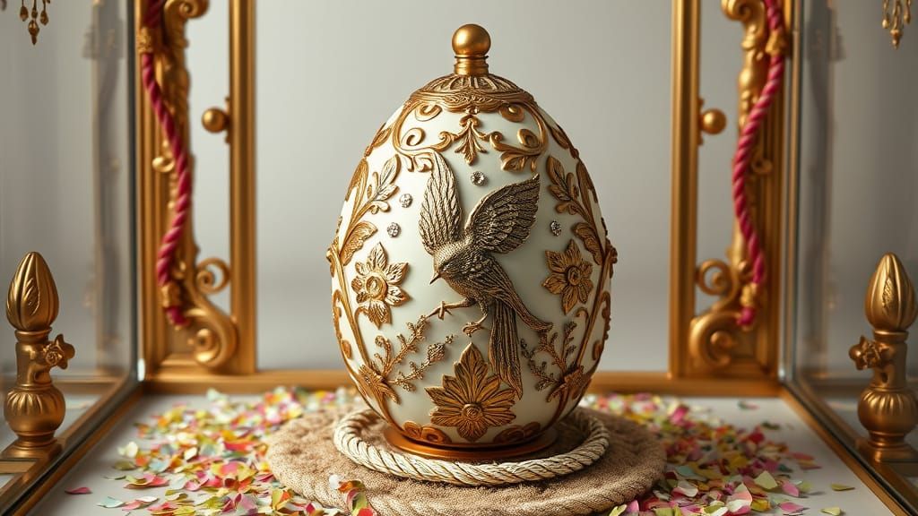 Majestic Fabergé Egg in Ornate Display Case
