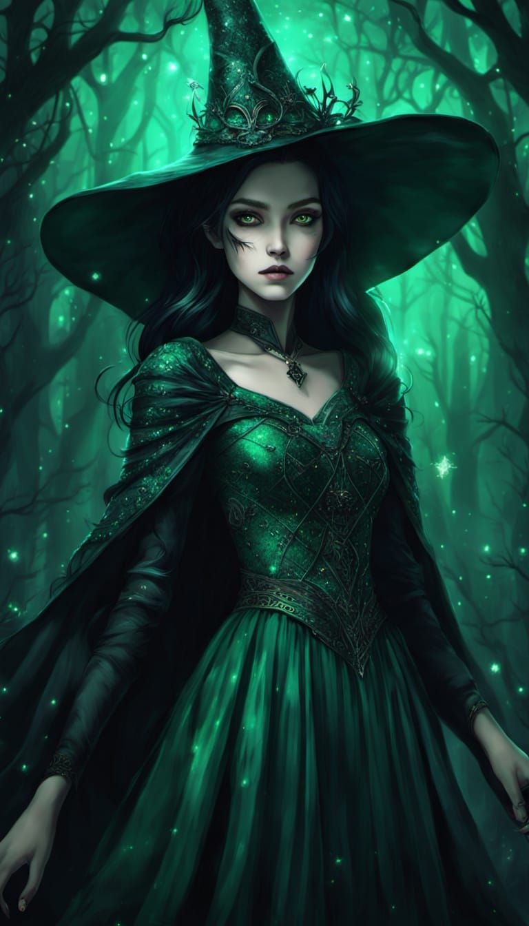 Semi-Realistic Anime Wicked Witch Enchants with Dark Magic