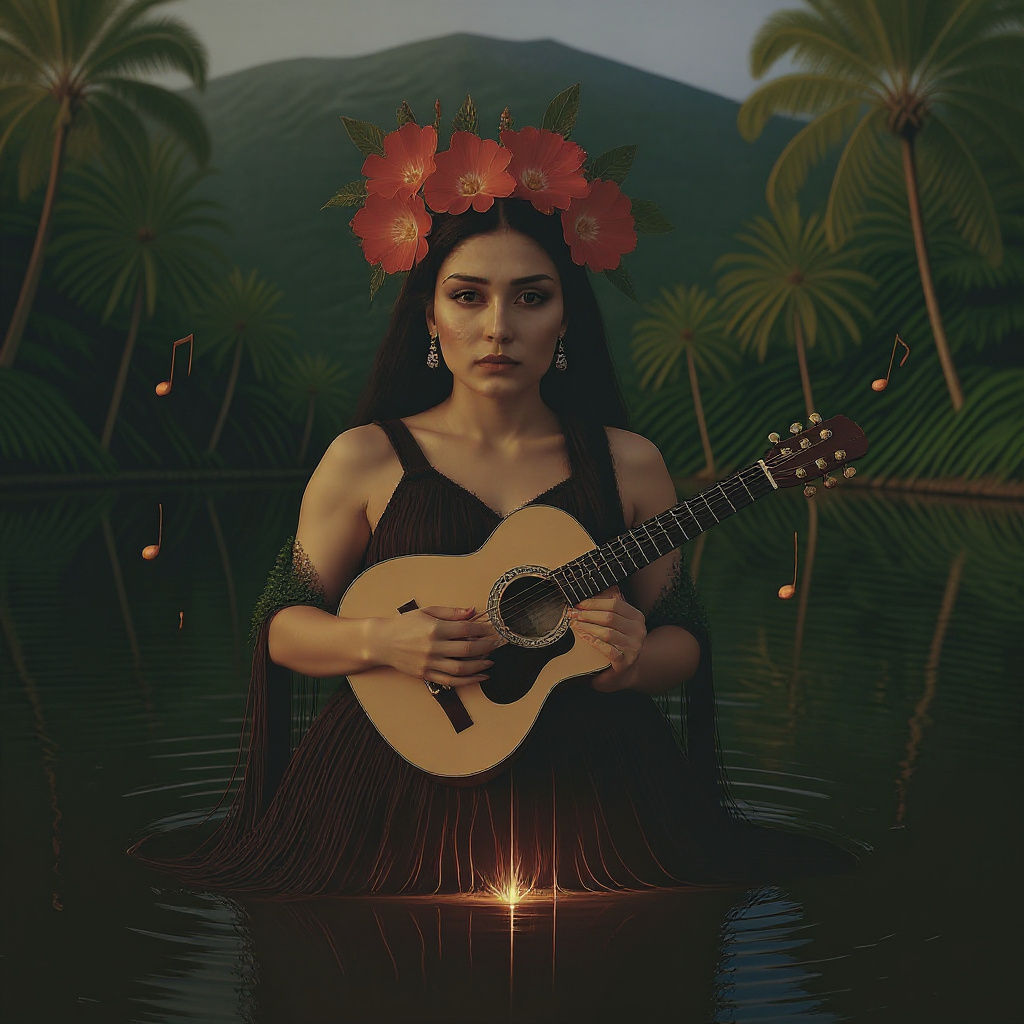 Woman of Roots and Flowers with Glowing Accordion
