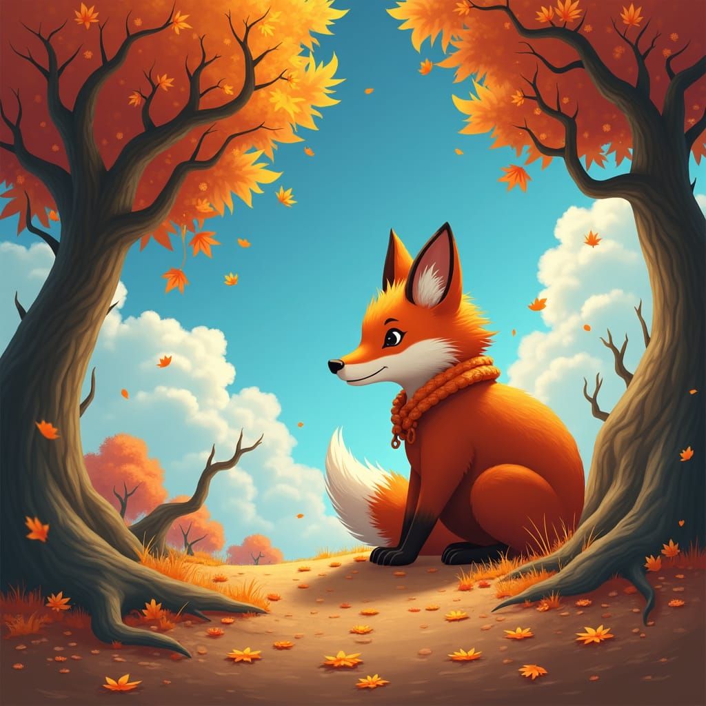 Whimsical Autumn Fox in Dreamlike Matte Painting