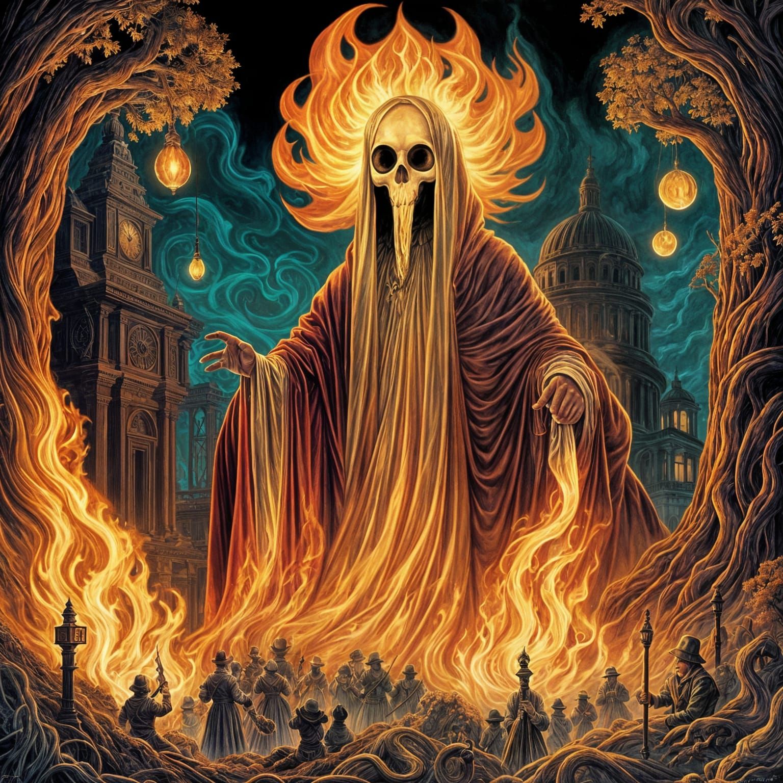 Eerie Vintage Illustration of Public Insanity