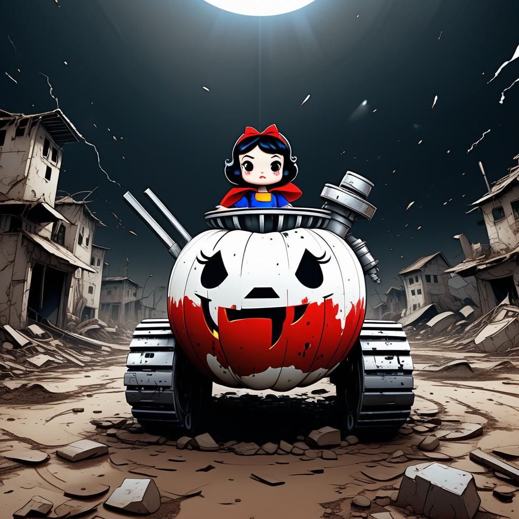 Chibi Snow White Tank Battle in Comic Art Style