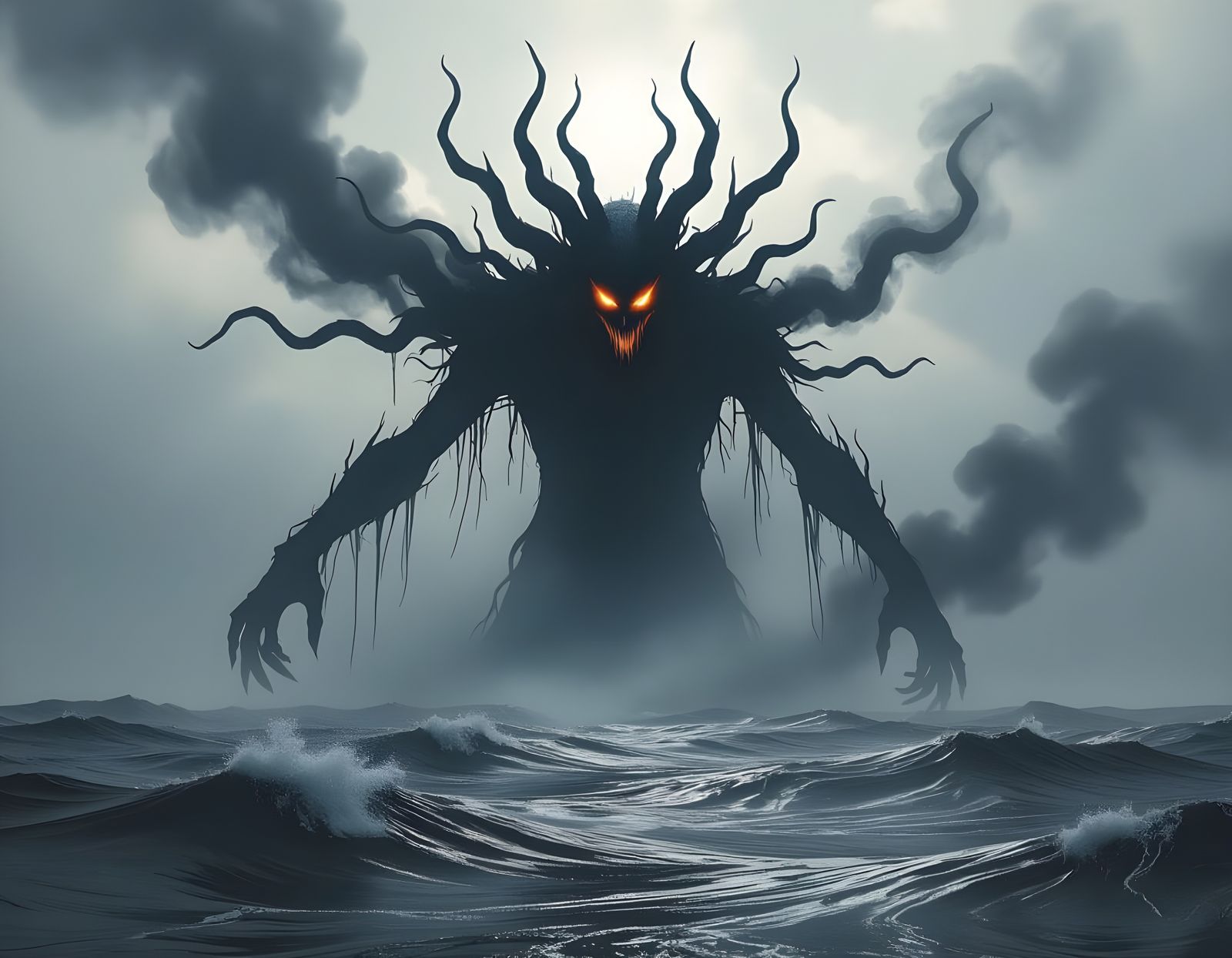Spectral Colossus Rises from Haunted Ocean