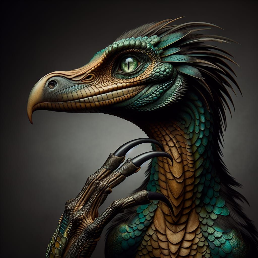 Lizard-Bird Hybrid Alien Studio Portrait