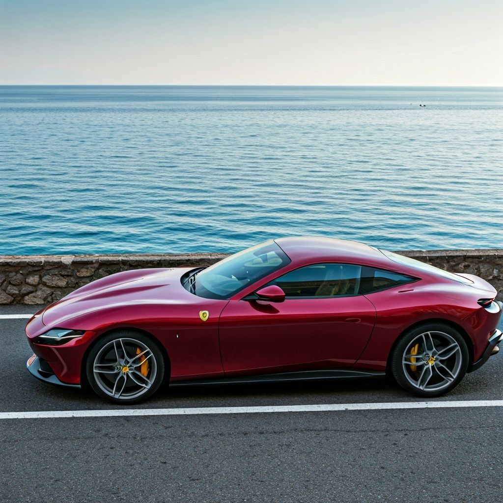 Wine-Red Ferrari Roma on Amalfi Coast
