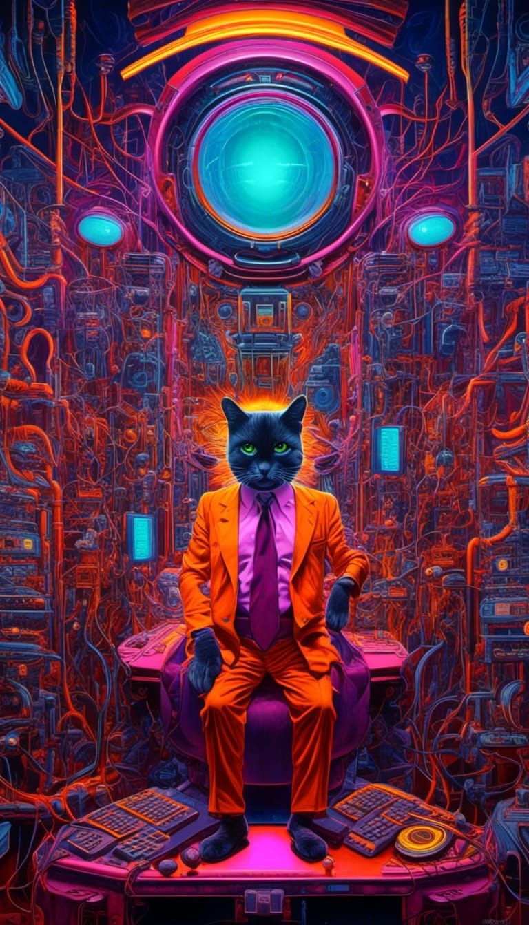 Cyberpunk Cat Gentleman in Surreal Portrait