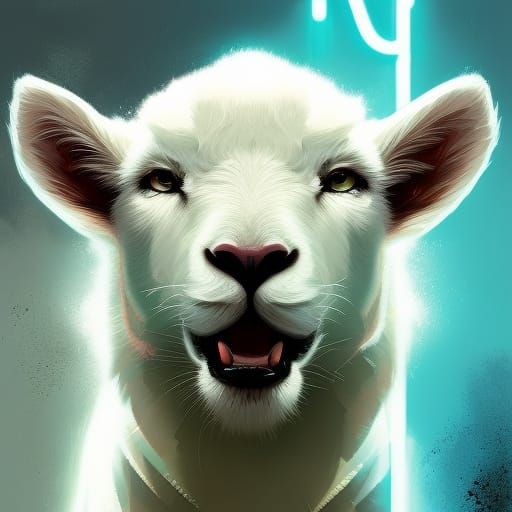 Bright White Lamb Portrait in Digital Art Style