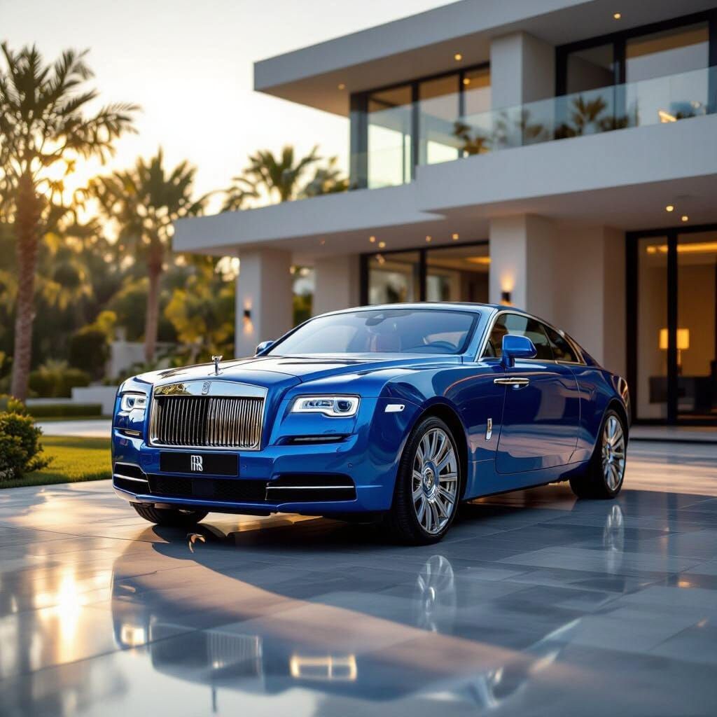 Lightning Blue Rolls-Royce on Modern Driveway
