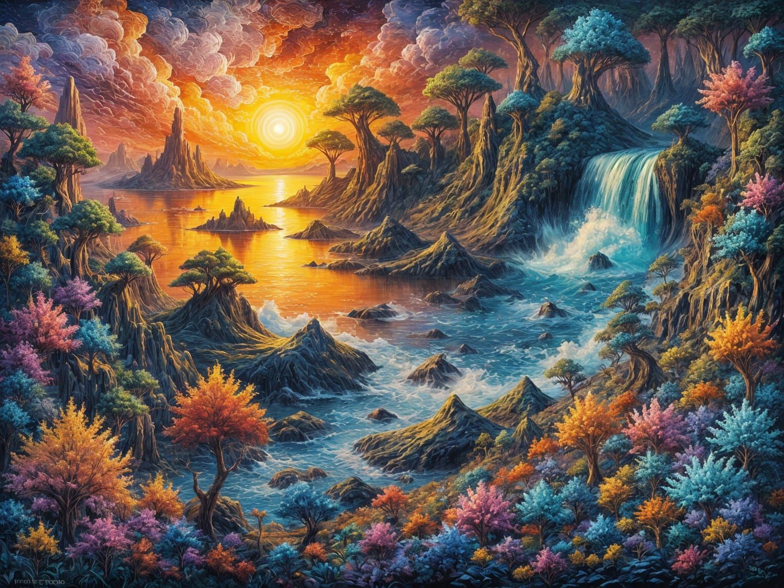 Abstract Fractal Wave Painting in Futuristic Rococo Style