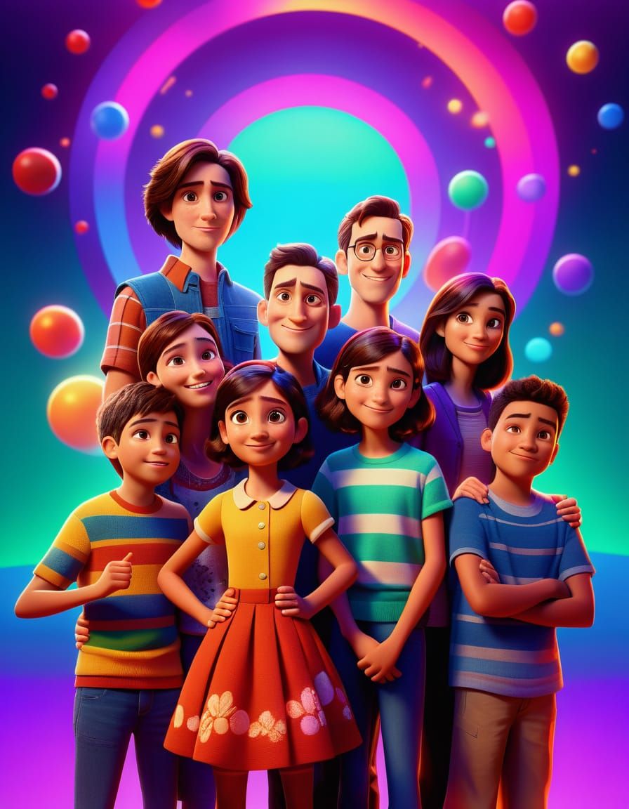 Family Portrait in Vibrant 3D Digital Art Style