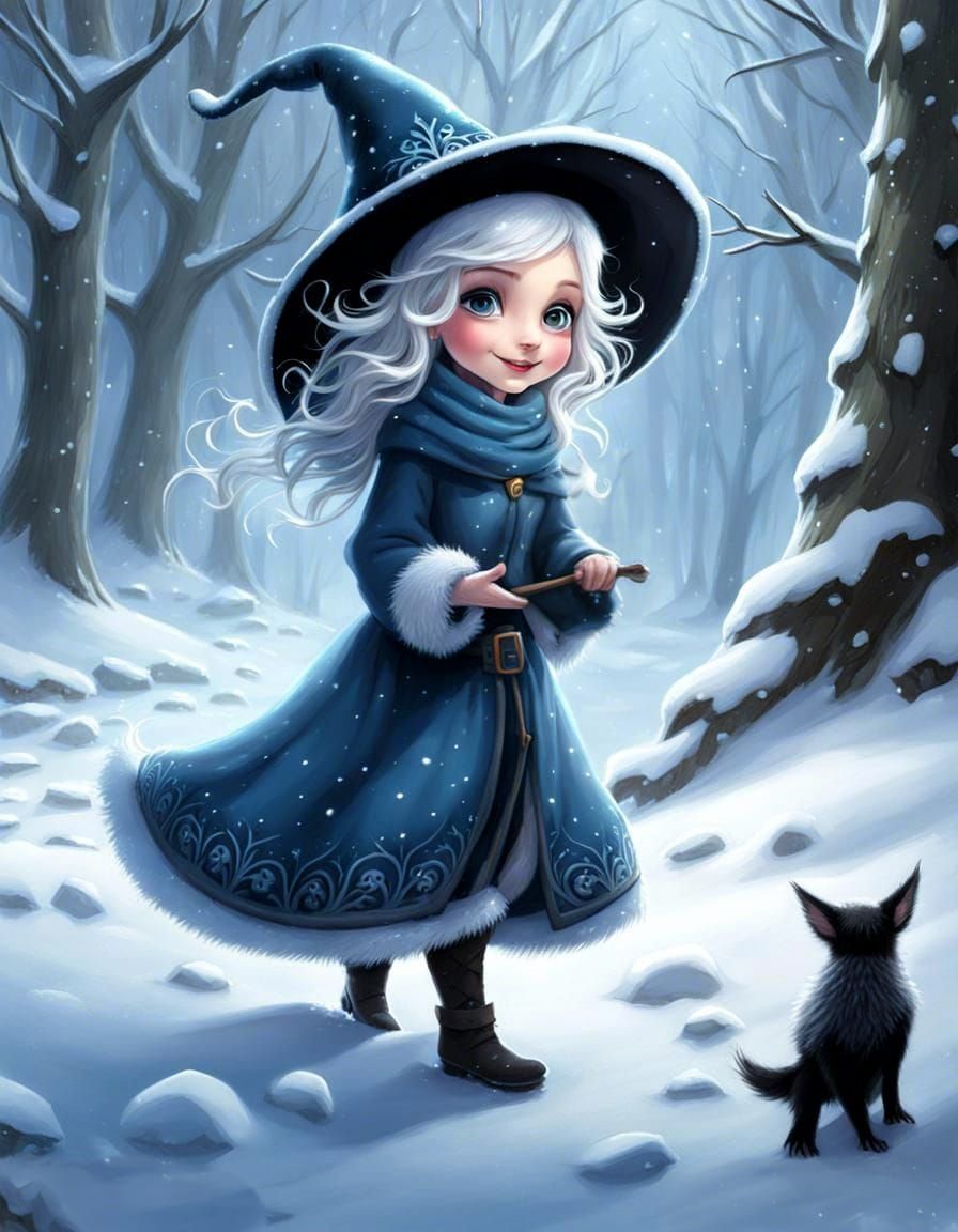 Winter Witch Frolic in Burtonesque Animated Style