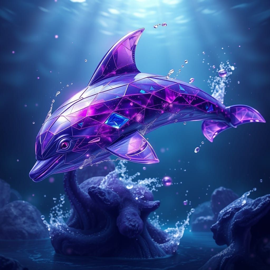 Sapphire and Amethyst Dolphin in Vibrant Fantasy Realm