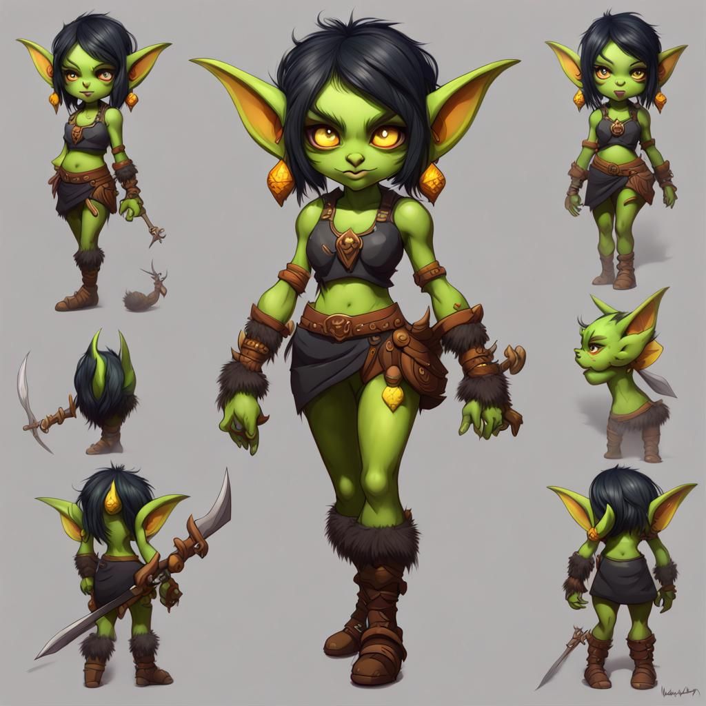 Cute Goblin Girl Character Design in Anime Style