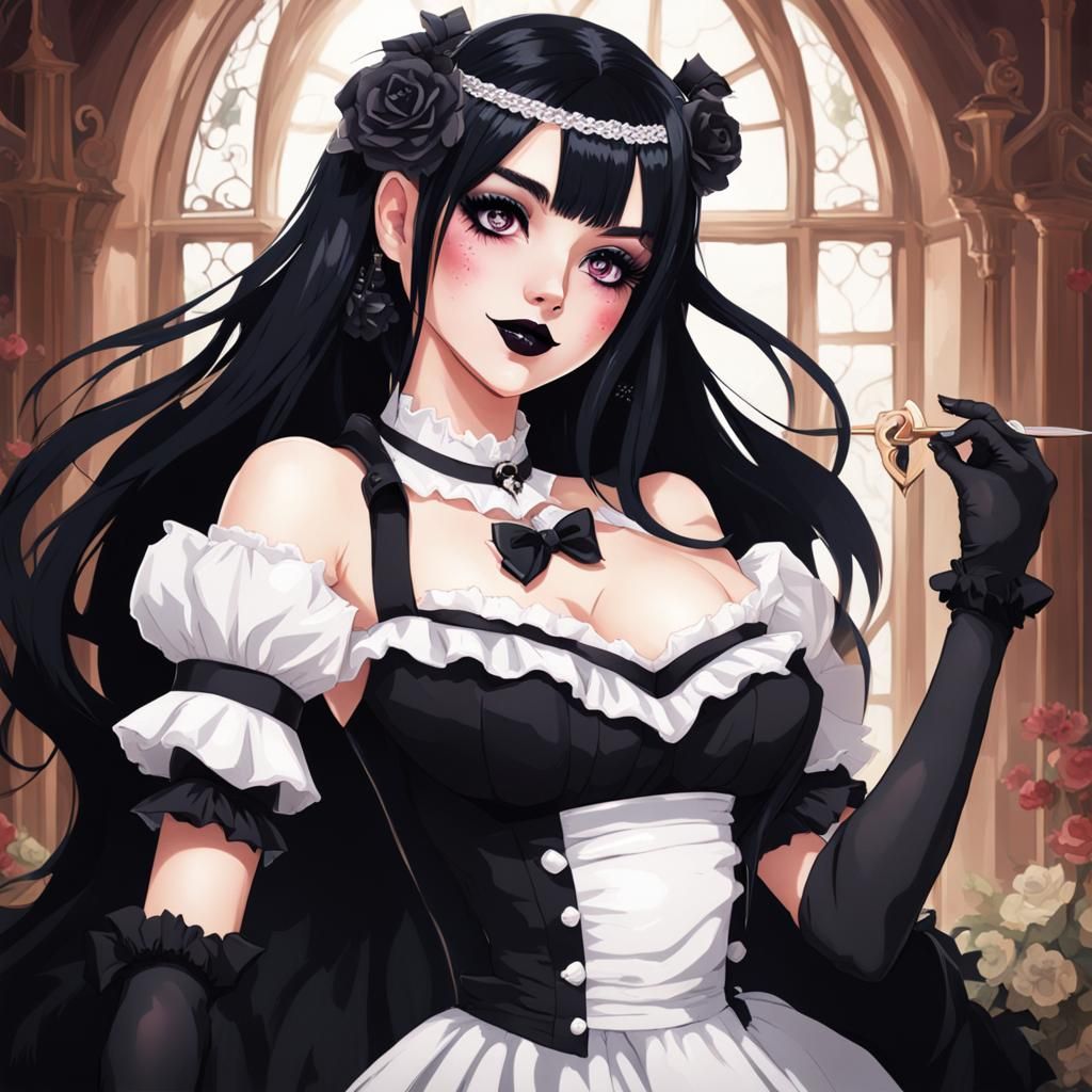 Happy Goth Maid with Heart-Shaped Pupils