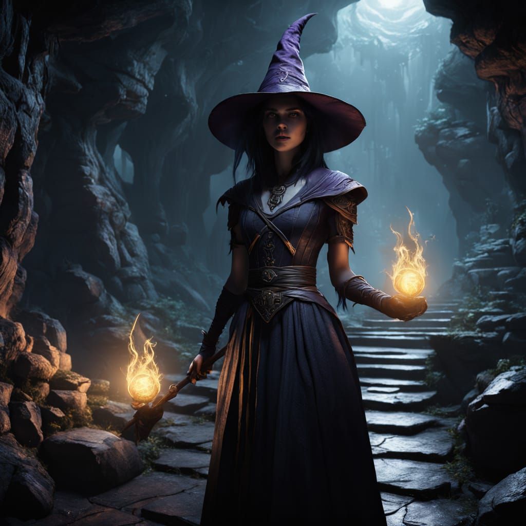 Eldritch Witch in Dark Cave: Fantasy Art
