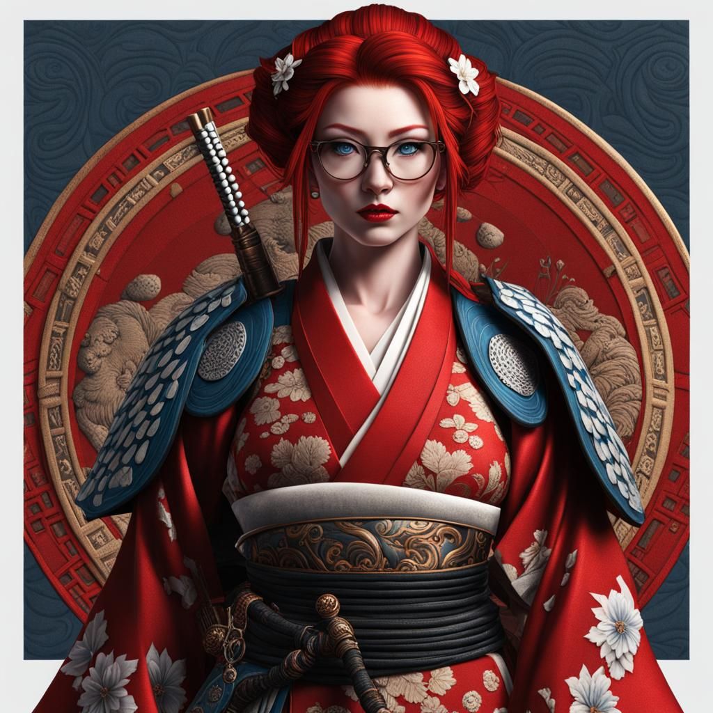 Snow Leopard Neko Samurai in Ancient Japan