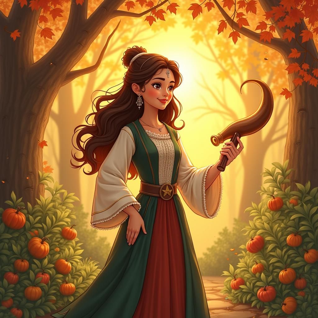 Golden Hour Shofar Scene in Ethereal Style