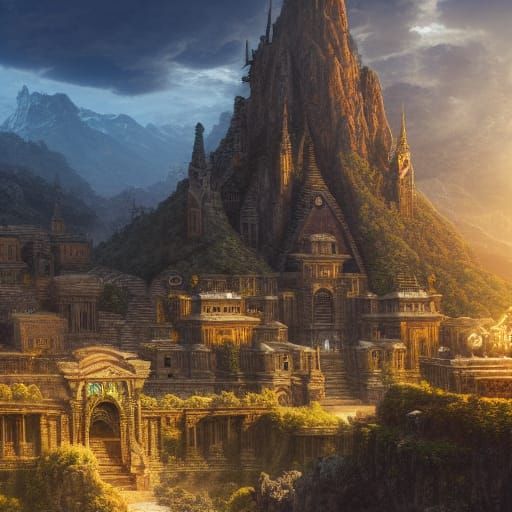 Ancient City in Mountainside: Fantasy Concept Art