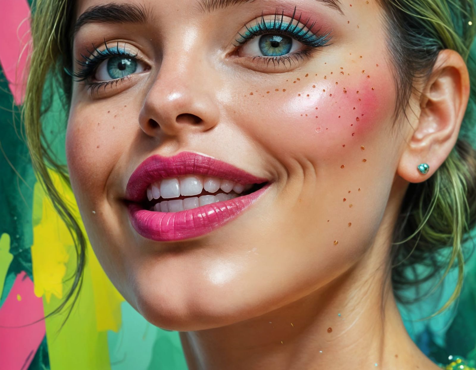 Expressionistic Beauty in Rose Green Pop Art