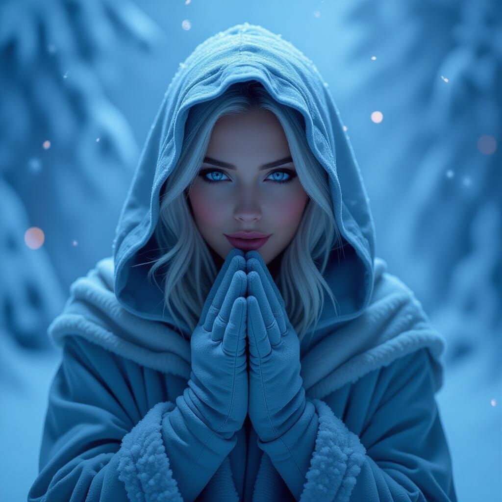 Icy Regal Figure in Winter Landscape