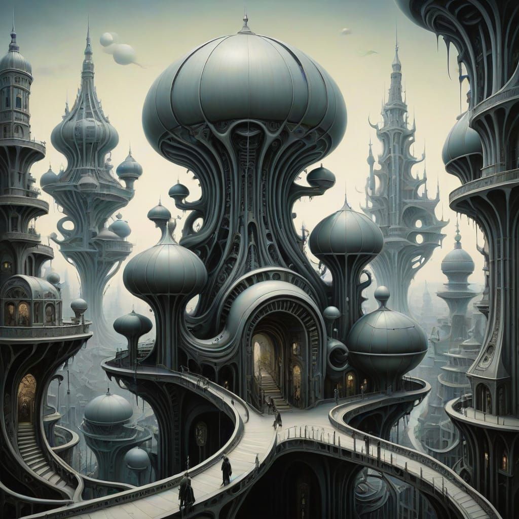 Surrealist Painting of an Acorn Containing a Vast, Otherworl...