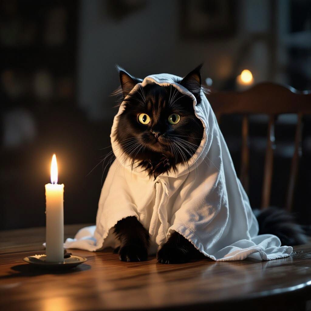 Fluffy Black Cat Ghost Costume by Flickering Candle
