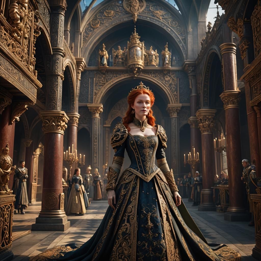 Redhead in Royal Court: Fantasy Concept Art