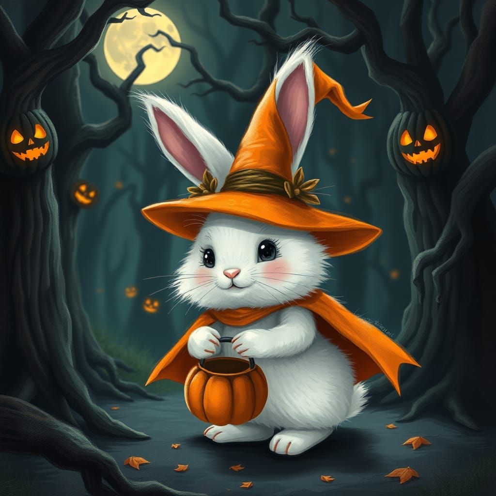 Bunny Witch Trick-or-Treats in Haunted Forest