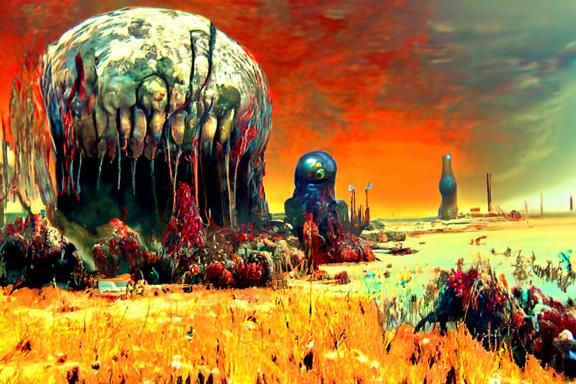 Radioactive Pustules in Retrofuturist Biopunk Landscape