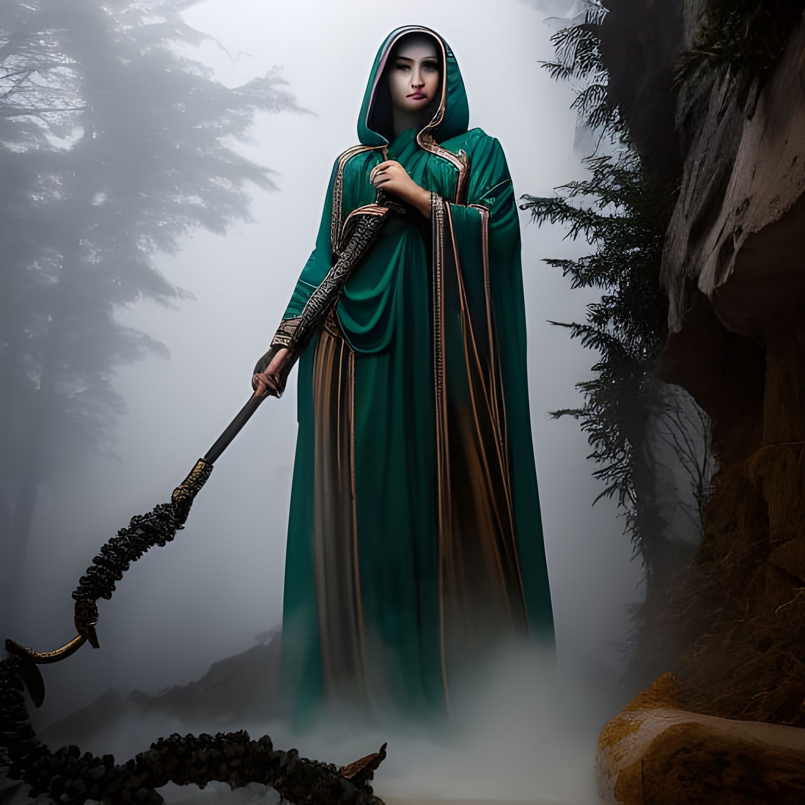 Jade Necromancer Sculpture in Hyperrealistic Style