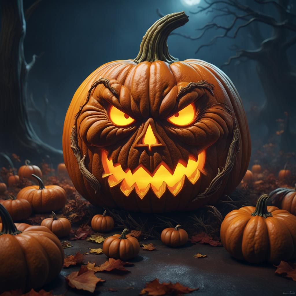 Witch-Faced Pumpkin: Detailed Fantasy Art