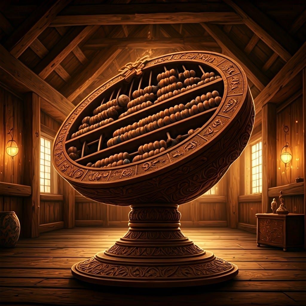 Zodiac Abacus in Rustic Room, Atmospheric Lighting