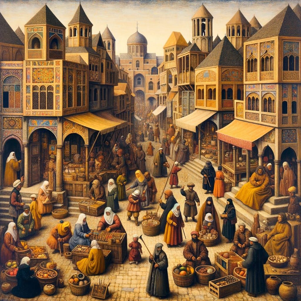 Medieval Marketplace in Vibrant Earth Tones