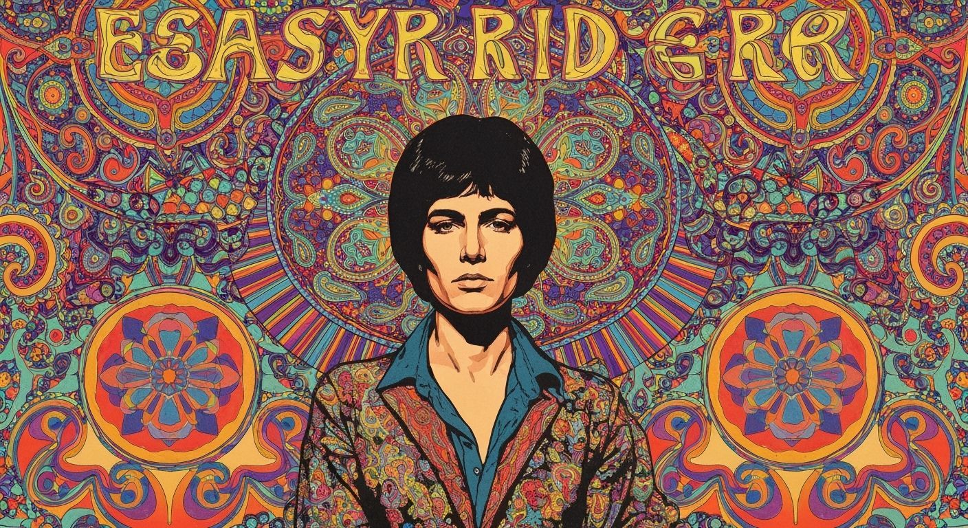 Psychedelic 60s Art Poster with Kaleidoscopic Patterns