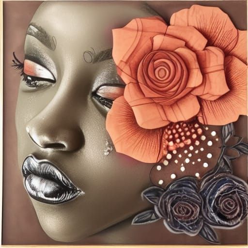 Intricate Encaustic Painting of a Dark-Skinned Woman