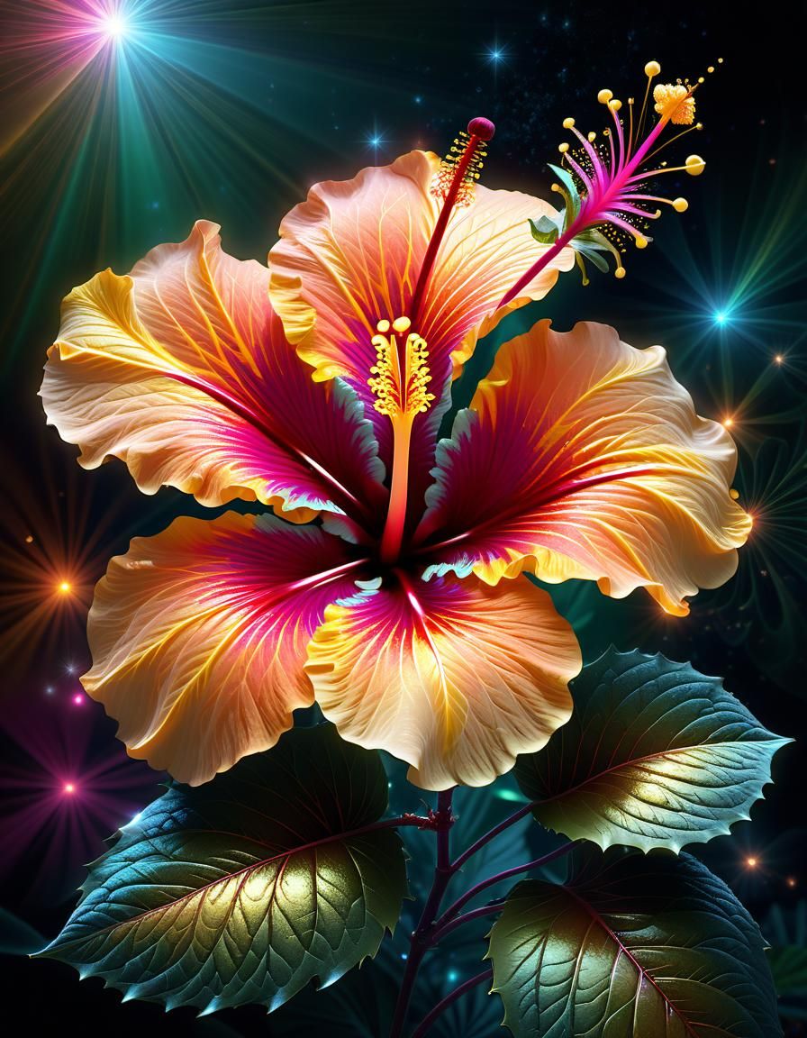 Beautiful Hibiscus Flower with Magic Effects