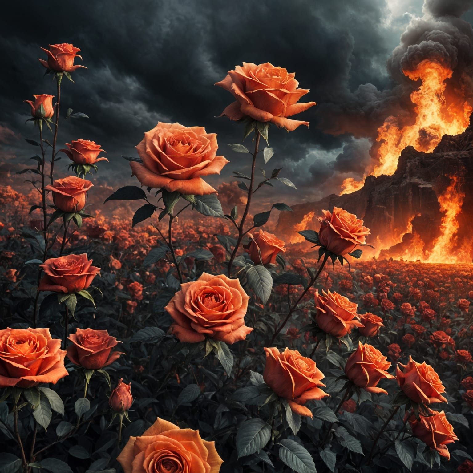 Dramatic Hellfire Roses Digital Matte Painting