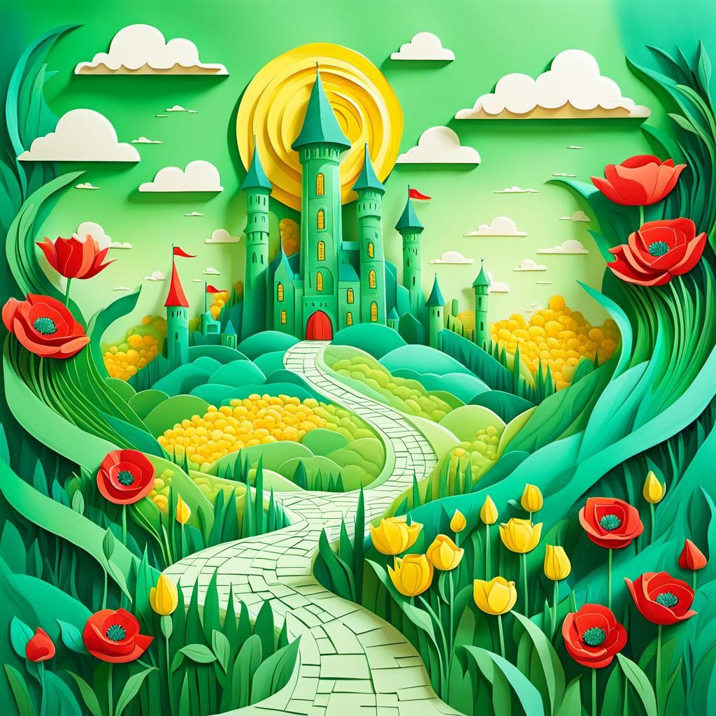 Emerald Castle and Yellow Brick Road Art Deco Illustration