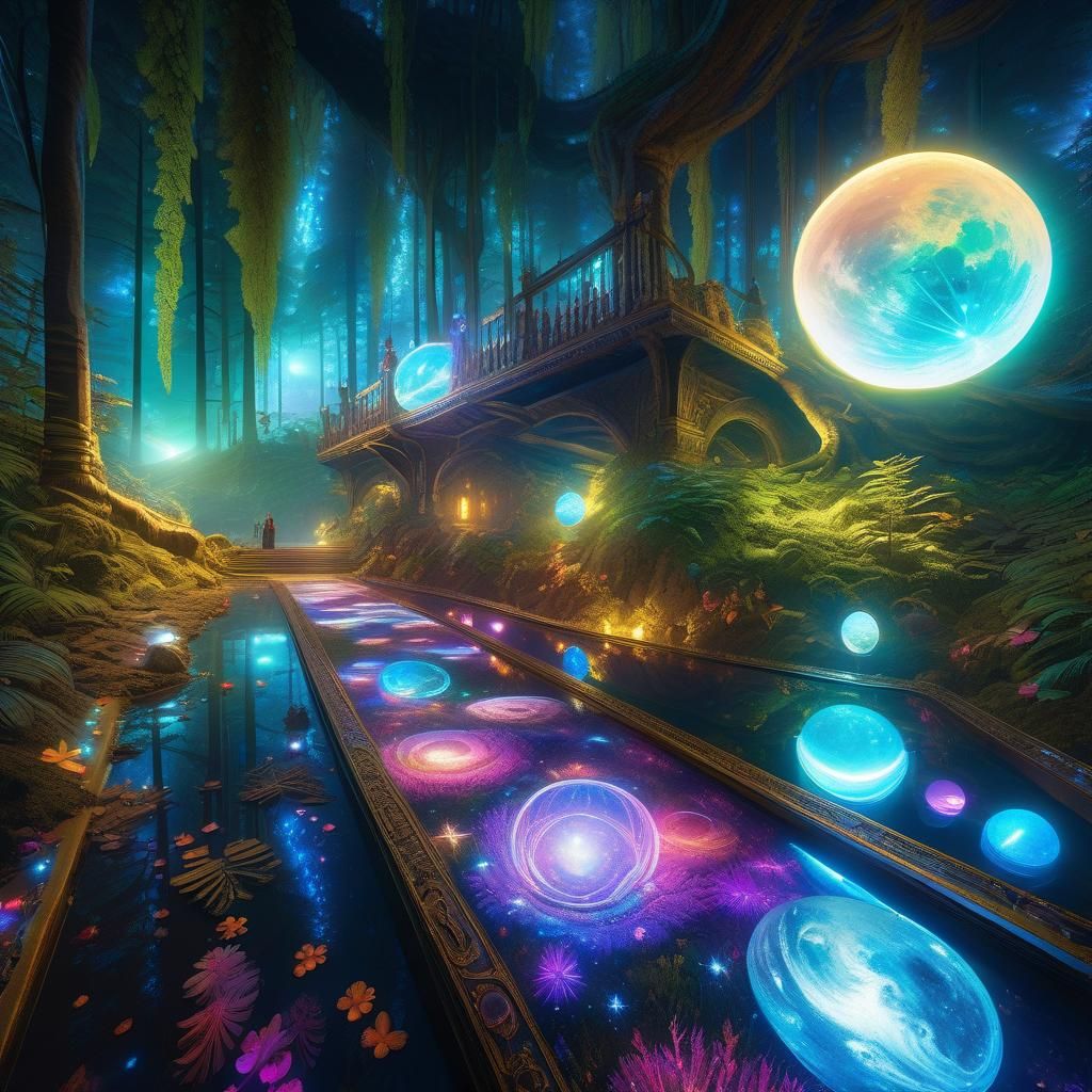 Bioluminescent Forest at Night: Fantasy Landscape