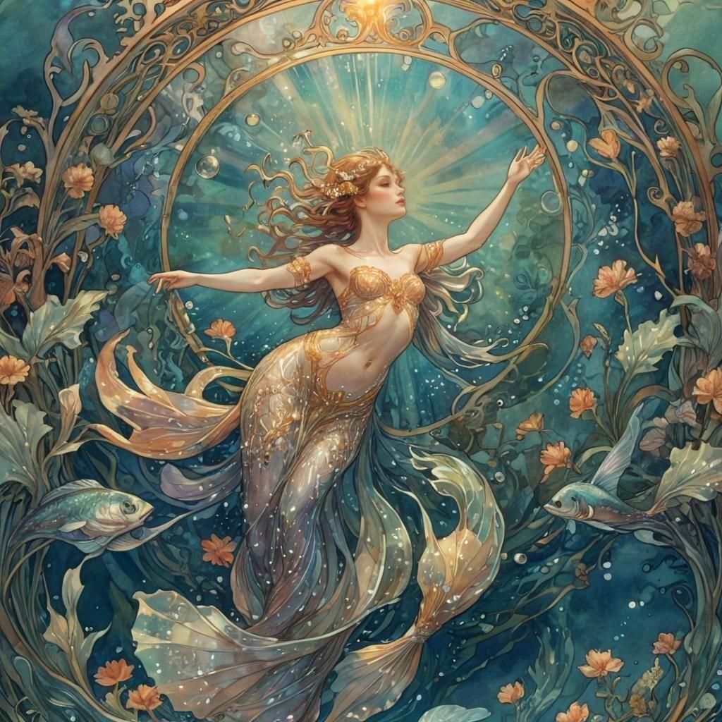 Iridescent Underwater Shimmer in Watercolor Style