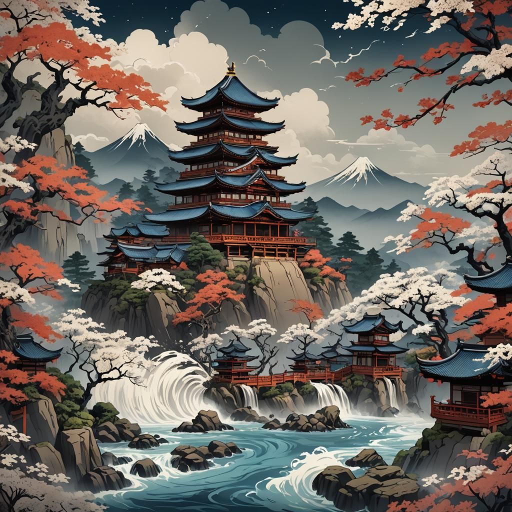 Ukiyo-e Style Detailed Fantasy Matte Painting