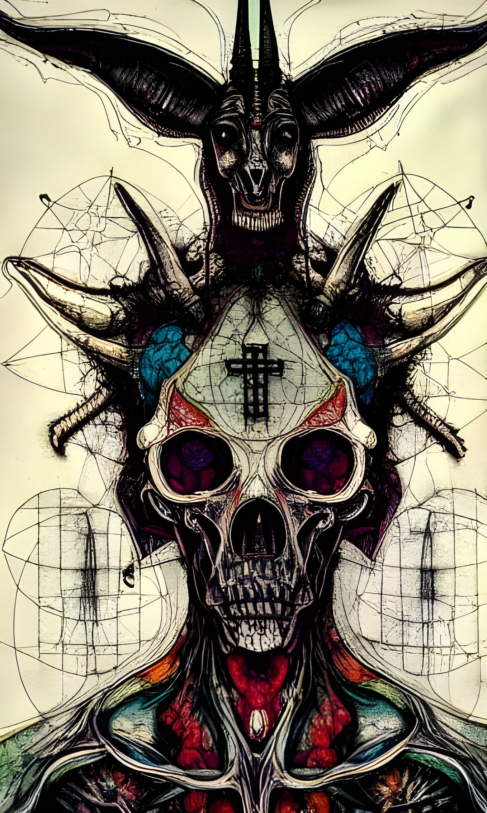 Baphomet Anatomical Cross-Section: Mixed Media Encaustic Pai...