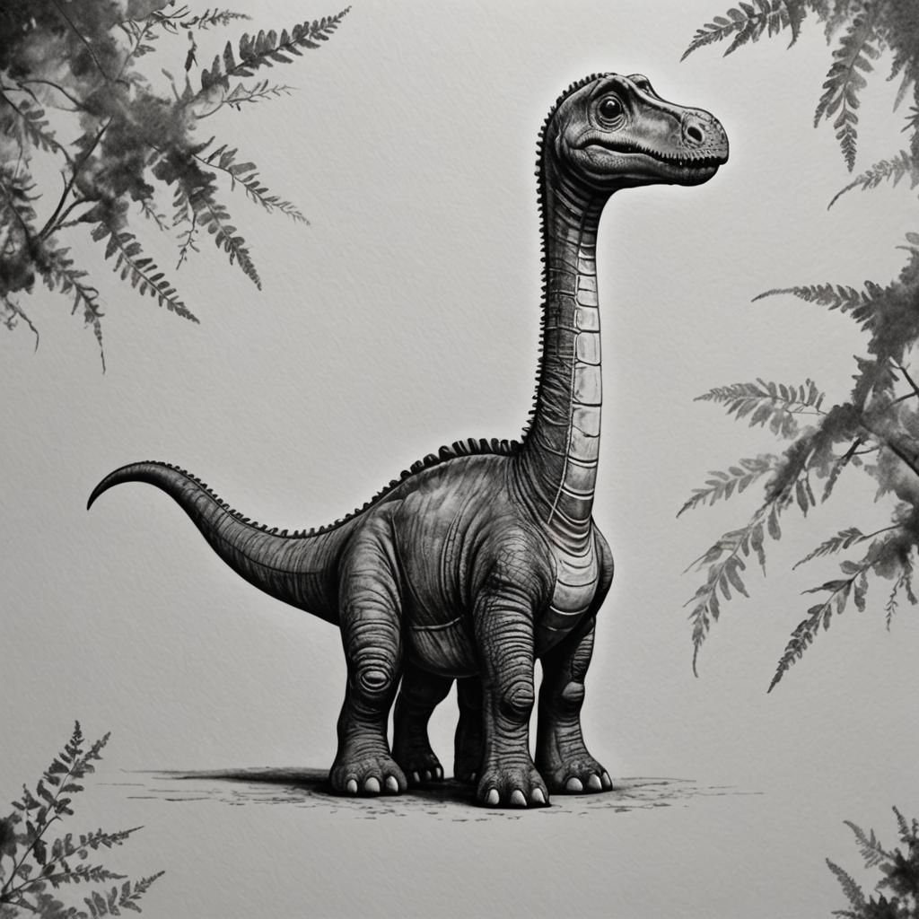 Cute Diplodocus: Minimalist Charcoal Silhouette