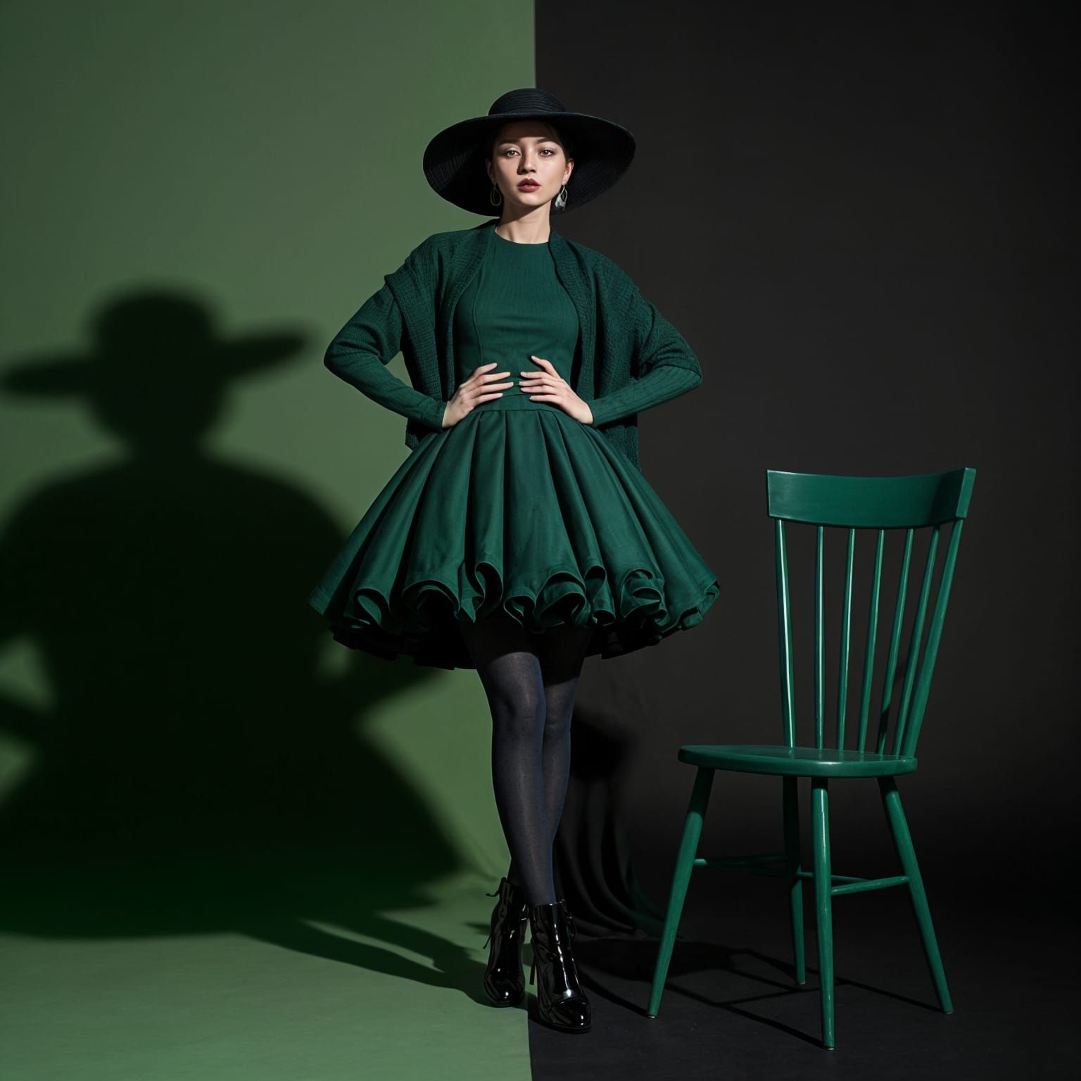 Elegant Editorial Photograph of Woman in Green Fashion