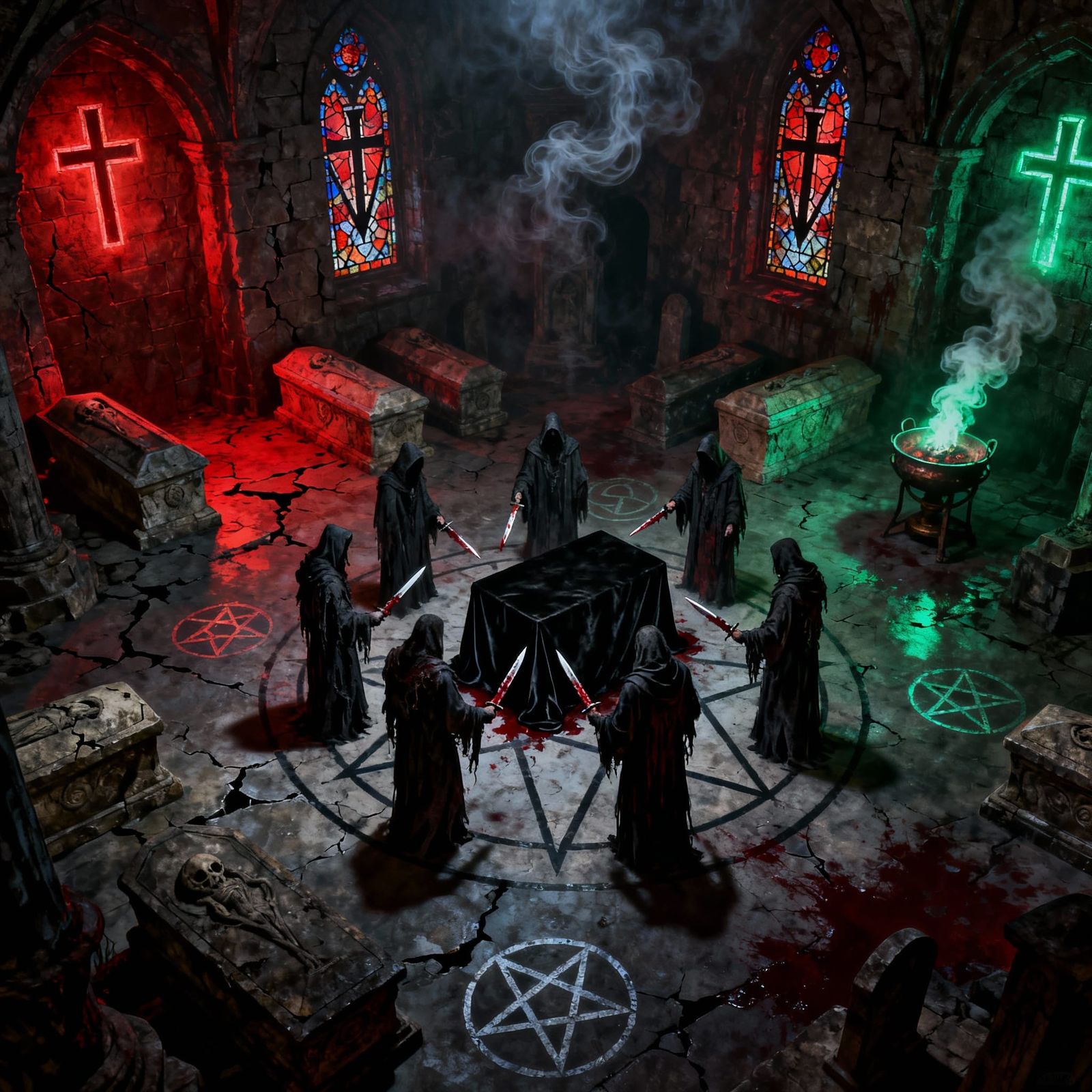 Macabre Satanic Ritual in Sinister Crypt