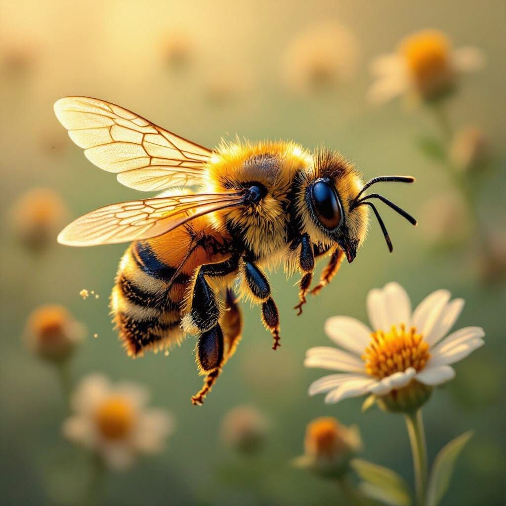 Honeybee in Flight with Pollen Dust