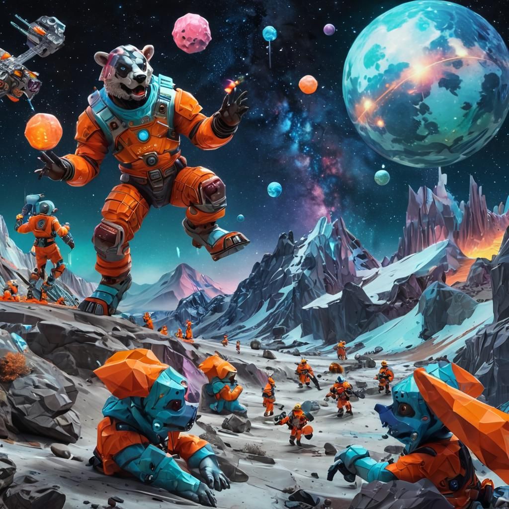 Insane Space Clowns in Low-Poly Sci-Fi Art