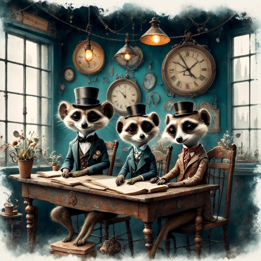 Boho Meerkats and Acrobatic Peaches in Cityscape