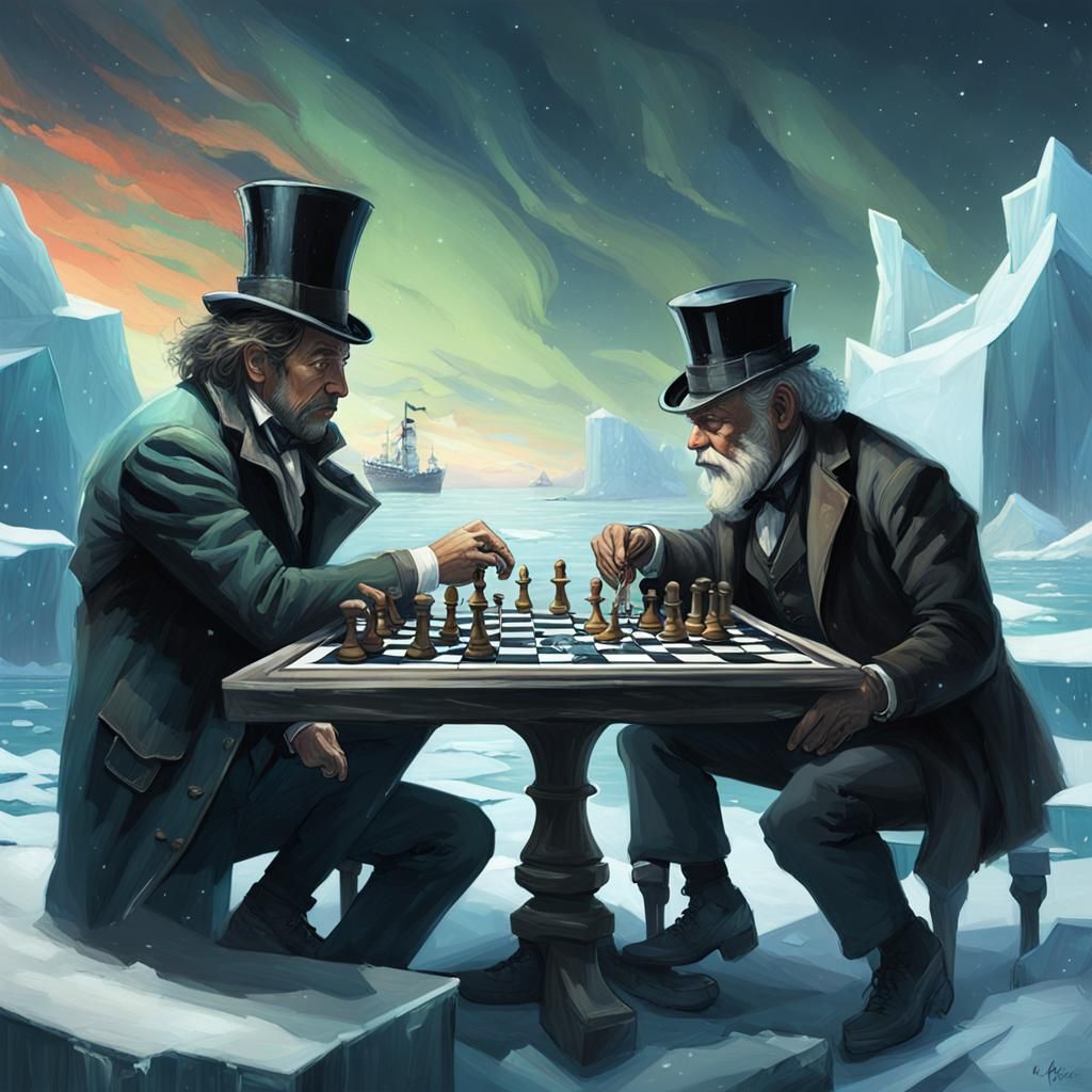 Chess Game on the Titanic's Iceberg, Hyperdetailed Art