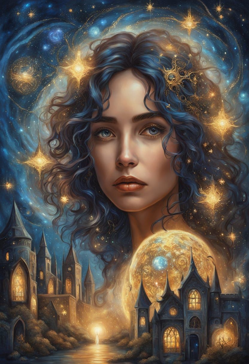 Surreal Goddess Reigns over Whimsical Cosmos